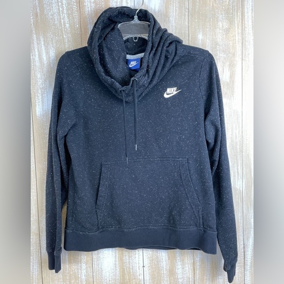 NIKE Sportswear Women’s Black Cowl Speckled Neck Funnel Hoodie! Size Small. - Picture 2 of 12